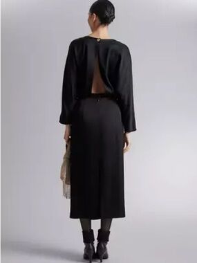 & Other Stories Black Open Back Long Sleeve Midi Dress